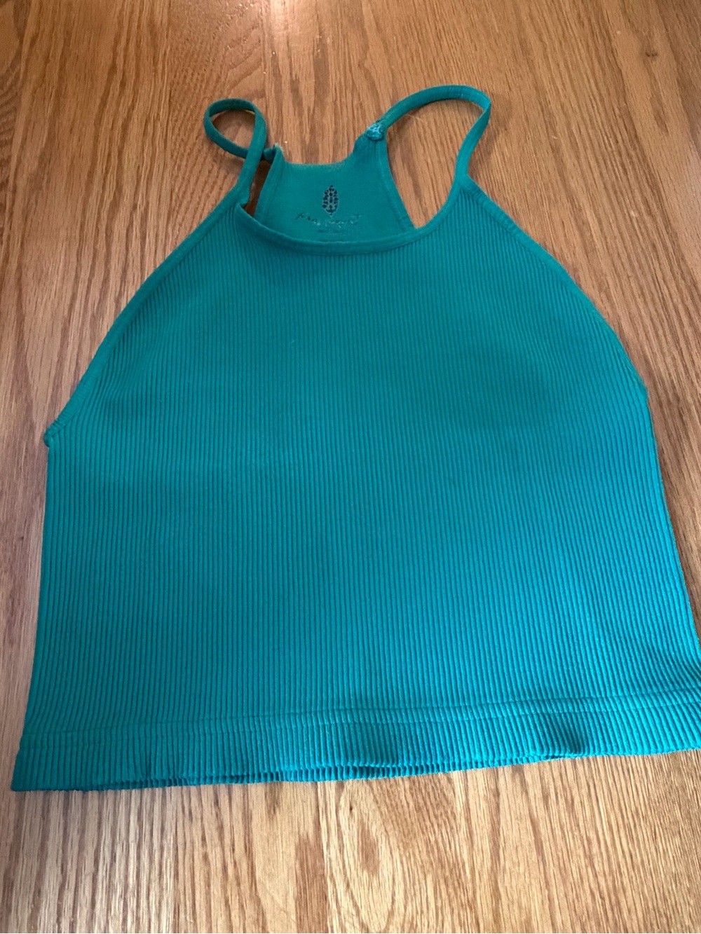 NWOT Free People FP Movement Happiness Runs Teal Green Ribbed Crop Tank Size M/L